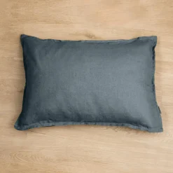EMINZA Taie d'oreiller rectangulaire lin lavé (50 x 70 cm) Louise Gris ardoise Hot