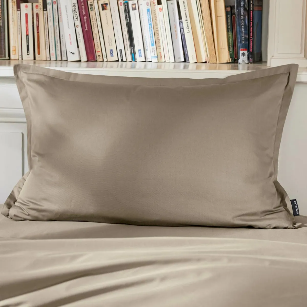 EMINZA Taie d'oreiller rectangulaire percale de coton (50 x 80 cm) Cali Taupe Best