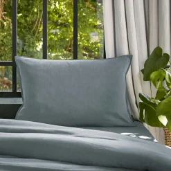 EMINZA Taie d'oreiller rectangulaire lyocell Tencel™ lavé (50 x 70 cm) Olivia stone Bleu Outlet
