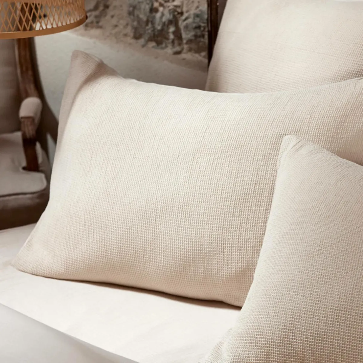 EMINZA Taie d'oreiller rectangulaire coton nid d'abeille (50 x 70 cm) Eva Beige Discount