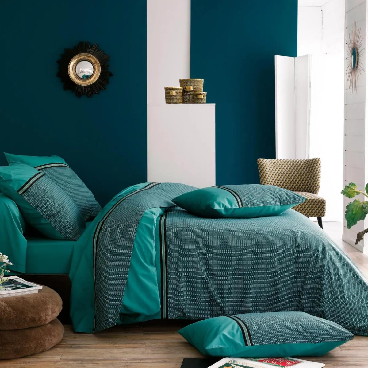 TRADI LINGE Taie d'oreiller rectangulaire percale de coton (50 x 70 cm) Gustav émeraude Vert Outlet