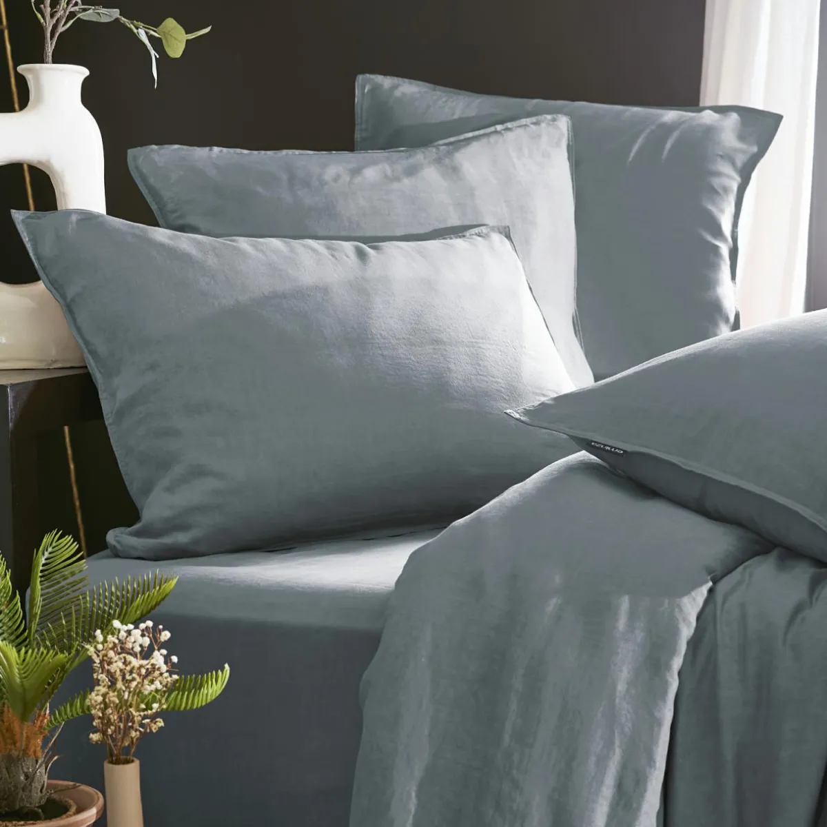 EMINZA Taie d'oreiller rectangulaire lyocell Tencel™ lavé (50 x 80 cm) Olivia stone Bleu Hot