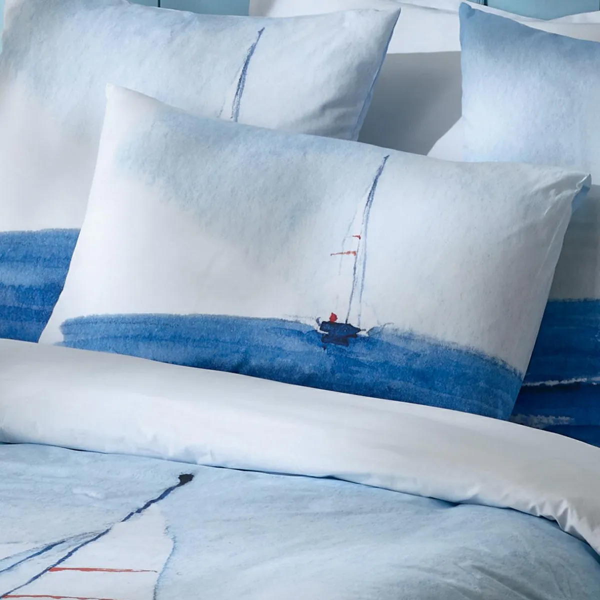 TRADI LINGE Taie d'oreiller rectangulaire percale de coton (50 x 70 cm) Regate e Bleu Best