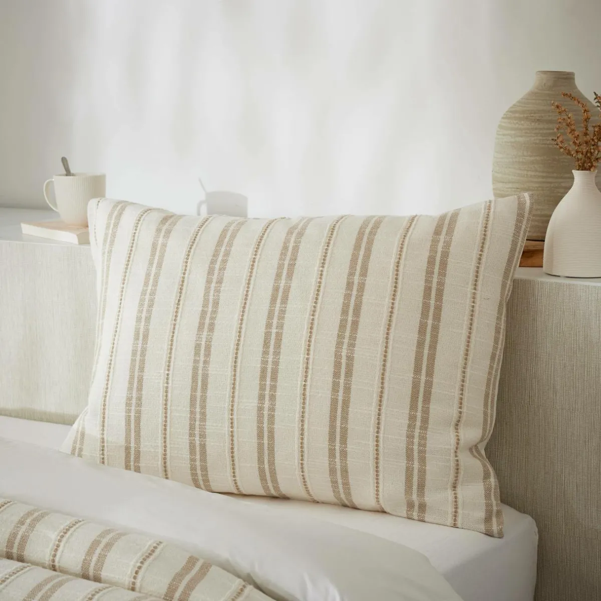 EMINZA Taie d'oreiller rectangulaire réversible coton texturé et percale (50 x 70 cm) Alice Ficelle Clearance
