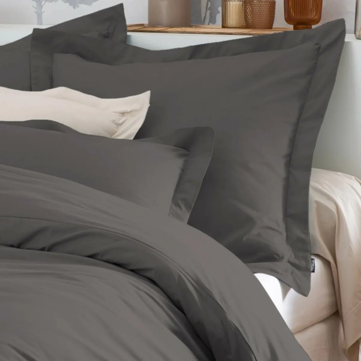 EMINZA Taie d'oreiller rectangulaire percale de coton (80 cm) Cali Gris Anthracite Discount
