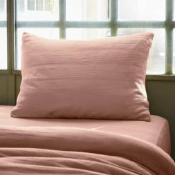 EMINZA Taie d'oreiller rectangulaire gaze de coton (50 x 80 cm) Gaïa Rose Pêche New