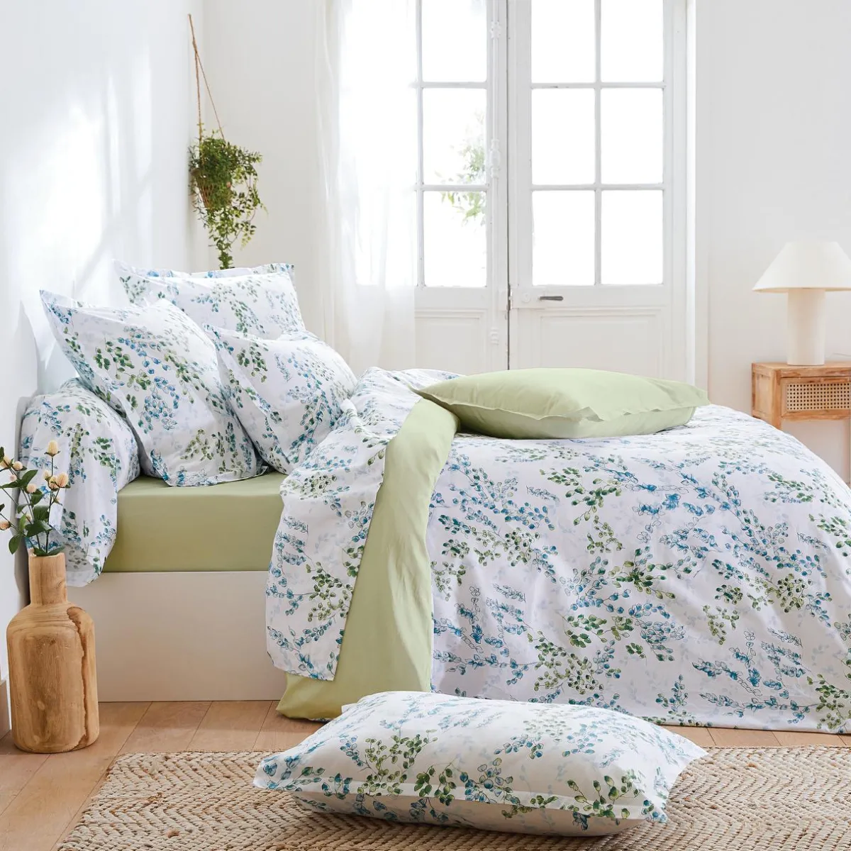 TRADILINGE Taie d'oreiller rectangulaire satin de coton (50 x 70 cm) Angèle Vert tilleul