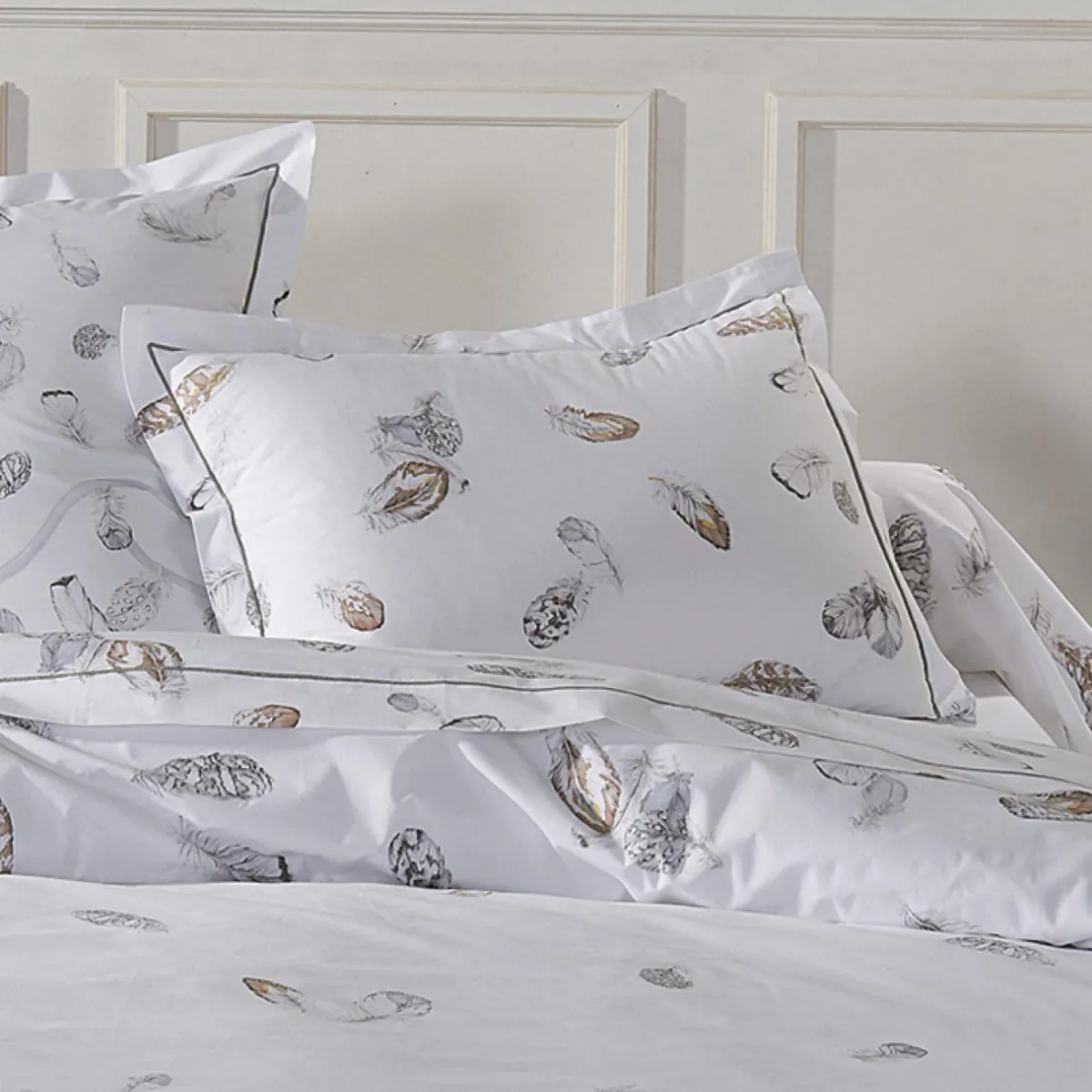 TRADI LINGE Taie d'oreiller rectangulaire percale de coton (50 x 70 cm) Plumes e Gris New