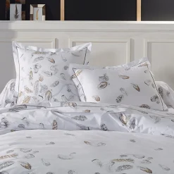 TRADI LINGE Taie d'oreiller rectangulaire percale de coton (50 x 70 cm) Plumes e Gris New
