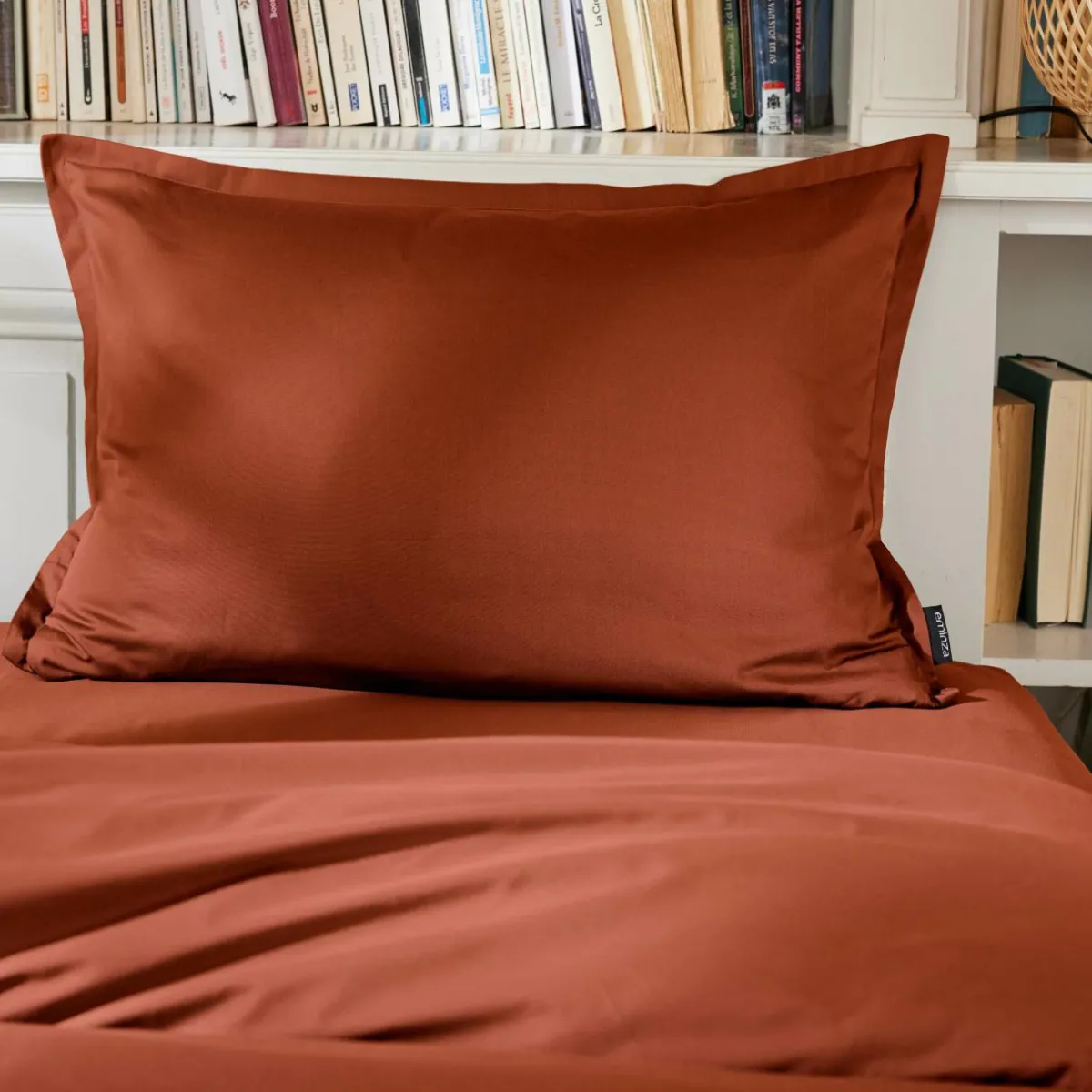 EMINZA Taie d'oreiller rectangulaire percale de coton (50 x 80 cm) Cali Terracotta Hot
