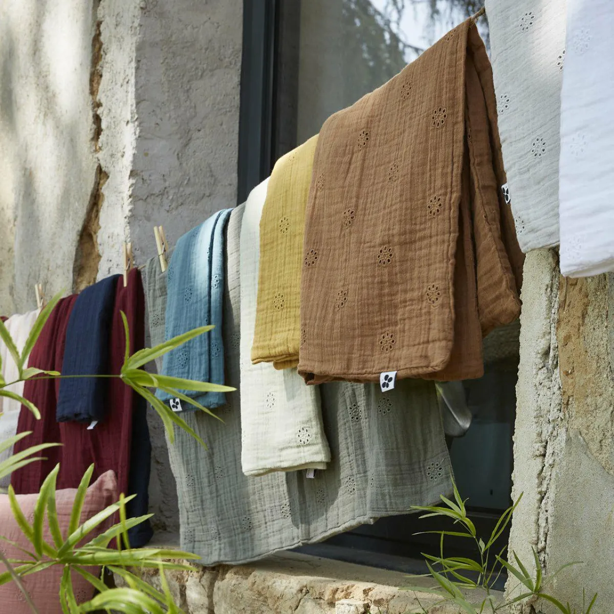 EMINZA Taie d'oreiller rectangulaire gaze de coton (50 x 70 cm) Gaïa Boho Gris nuage Gris clair Outlet