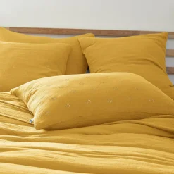EMINZA Taie d'oreiller rectangulaire gaze de coton (50 x 70 cm) Gaïa Boho Jaune safran Best