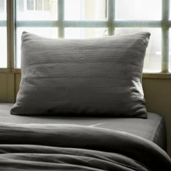 EMINZA Taie d'oreiller rectangulaire gaze de coton (50 x 80 cm) Gaïa Gris granit Gris foncé Sale