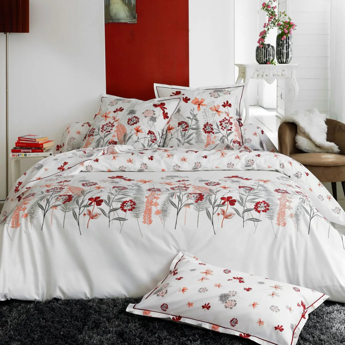 TRADI LINGE Taie d'oreiller rectangulaire percale de coton (50 x 70 cm) Petite folie Rouge Clearance