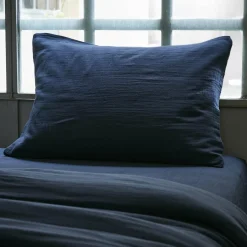 EMINZA Taie d'oreiller rectangulaire gaze de coton (50 x 80 cm) Gaïa Bleu nuit New