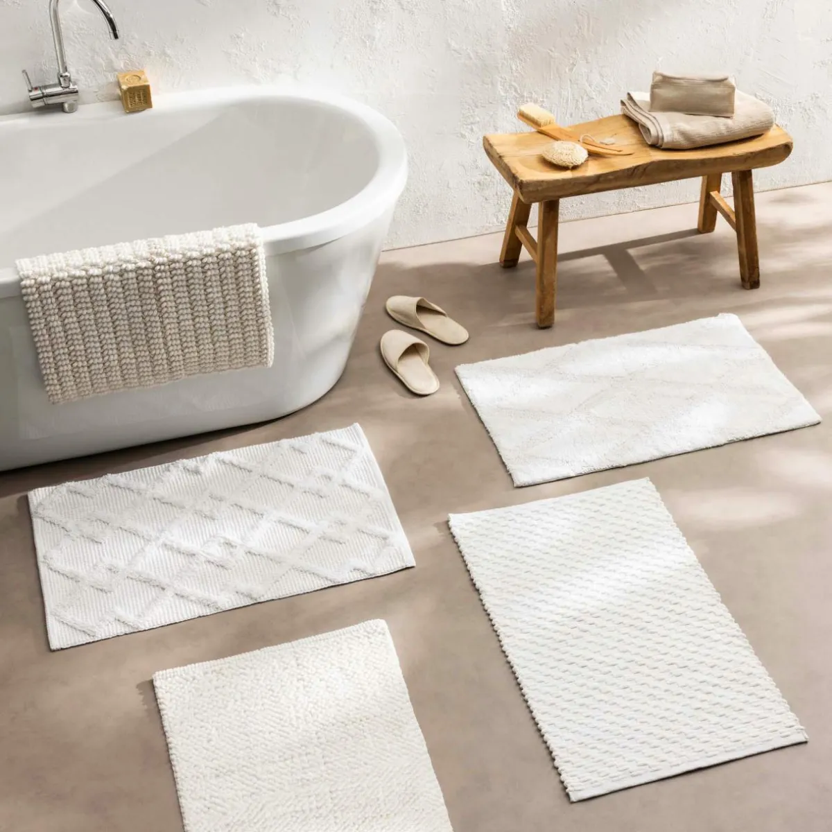 douceur d'intu017drieur Tapis de bain coton tissé (50 x 80 cm) Lois Beige Ecru Clearance