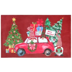STOF Tapis de Noël antidérapant (45 x 75 cm) Voiture des lutins Rouge