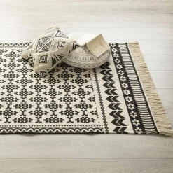 ATMOSPHERA Tapis de salon coton (120 x 170 cm) Delhi et blanc Noir Sale