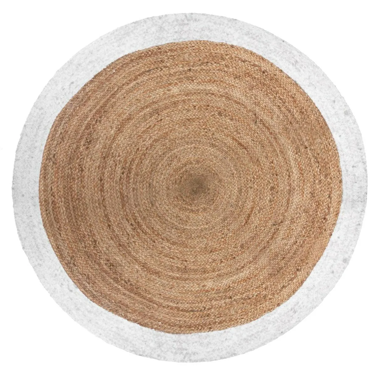 ATMOSPHERA Tapis de salon jute rond (D120 cm) Bord Blanc Discount