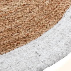 ATMOSPHERA Tapis de salon jute rond (D120 cm) Bord Blanc Discount