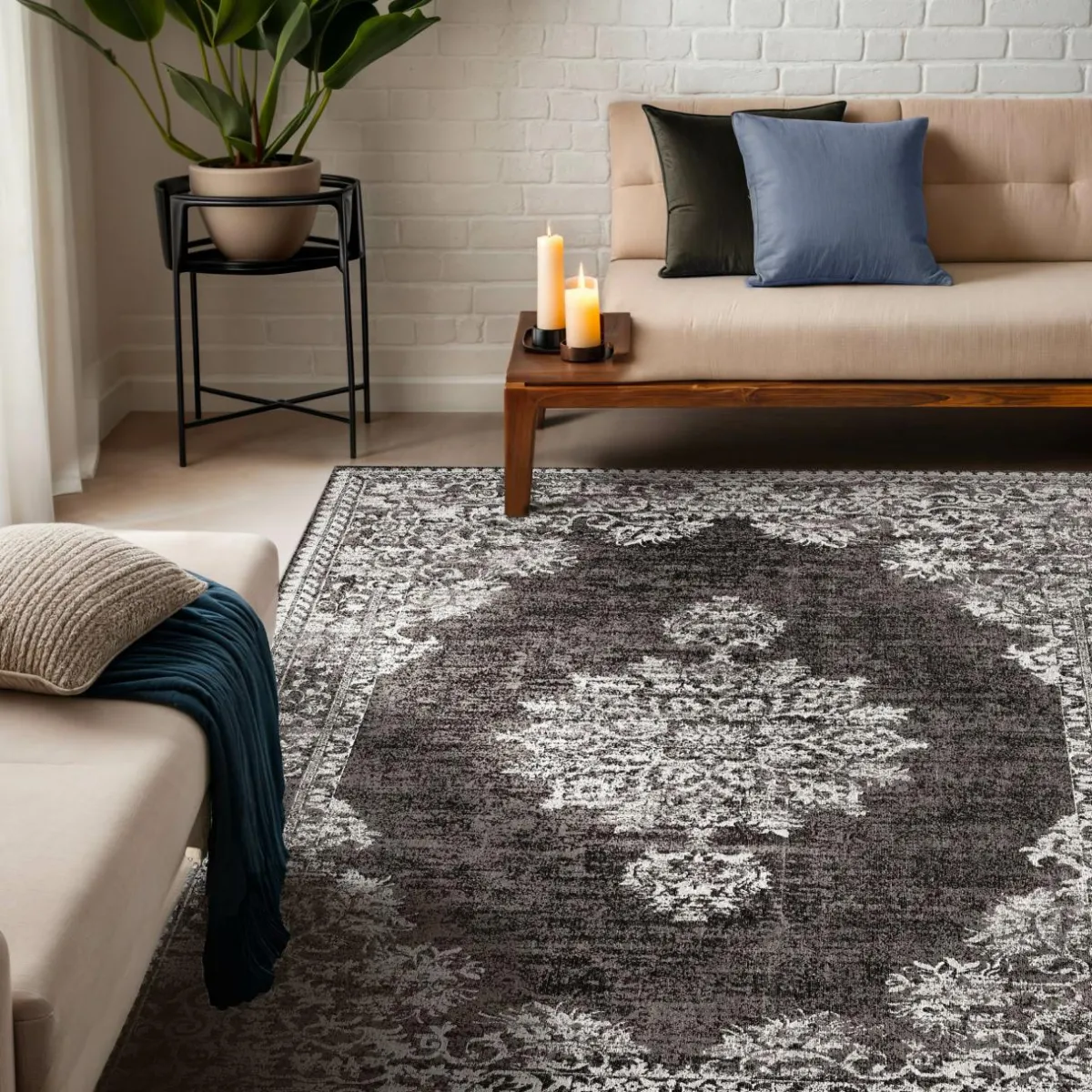 EMINZA Tapis de salon rectangulaire jacquard (160 x 230 cm) Sana Gris Sale