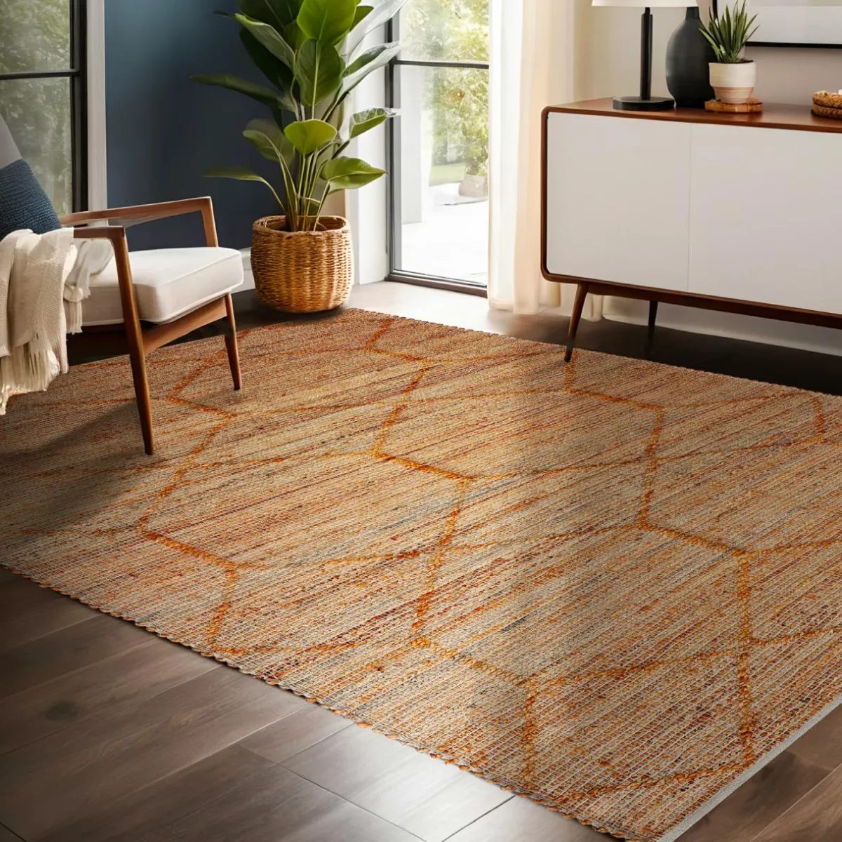 EMINZA Tapis de salon rectangulaire jute et coton tissé main (160 x 230 cm) Jaya Marron Online