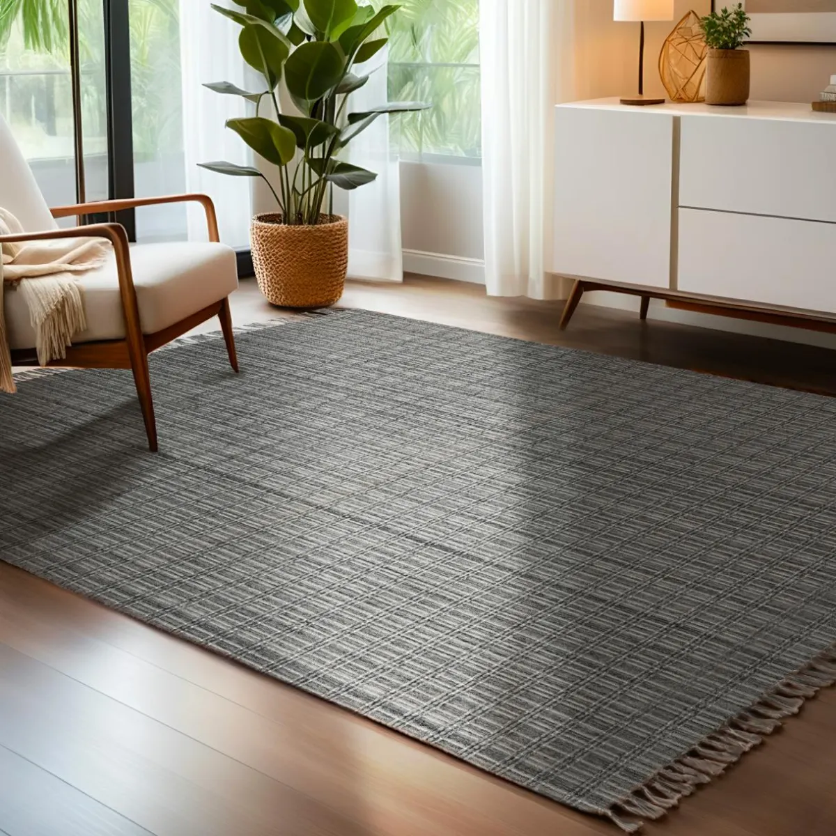 EMINZA Tapis de salon rectangulaire matière recyclée (160 x 230 cm) Priya Gris New