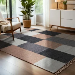 EMINZA Tapis de salon rectangulaire jute et coton (160 x 230 cm) Freya Multicolore Discount