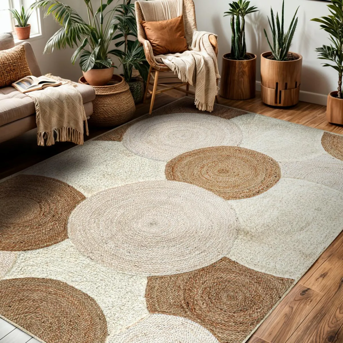 EMINZA Tapis de salon rectangulaire jute tressée main (200x300 cm) Reina Beige Clearance