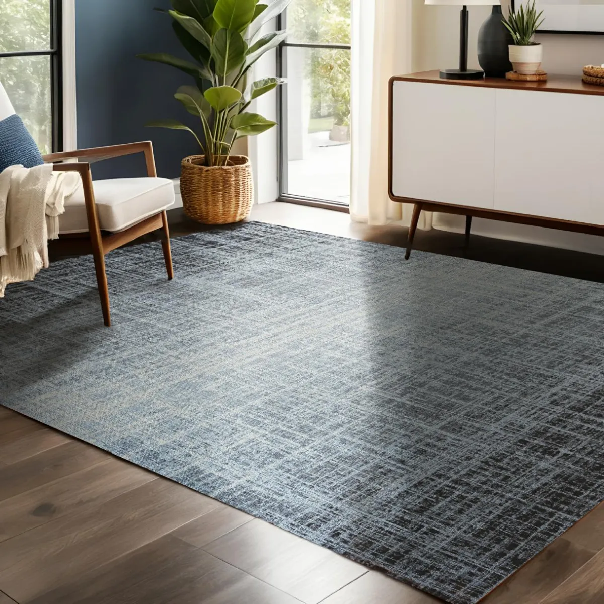 EMINZA Tapis de salon rectangulaire jacquard (140 x 200 cm) Shiraz Argent New