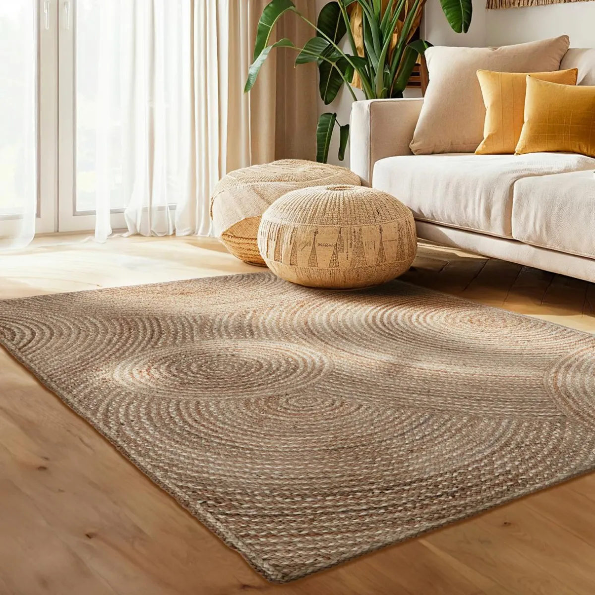 EMINZA Tapis de salon rectangulaire jute tressée main (160 x 230 cm) Neha Beige