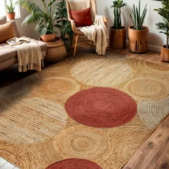 EMINZA Tapis de salon rectangulaire jute tissée main (160x230 cm) Tara Terracotta