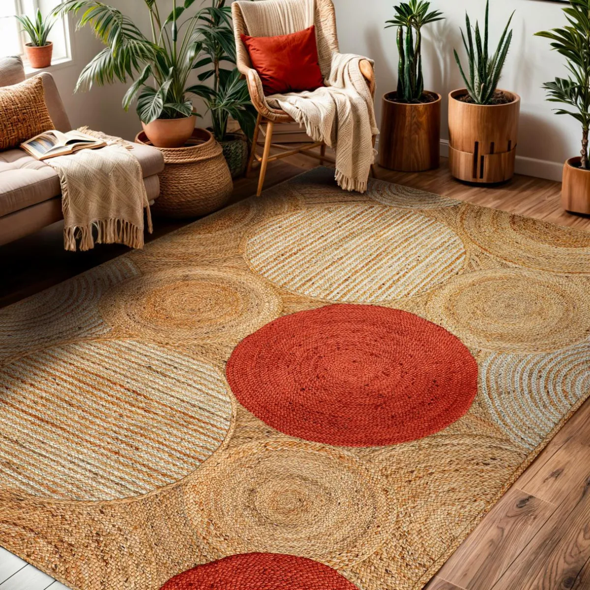 EMINZA Tapis de salon rectangulaire jute tissée main (140 x 200 cm) Tara Terracotta Best