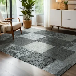 EMINZA Tapis de salon rectangulaire jacquard (140 x 200 cm) Rishi et gris Noir Online