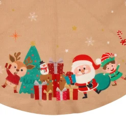 JJA Tapis de sapin en jute (D90 cm) Lutin et Père Noël Multicolore Naturel Online