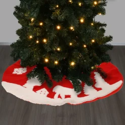 KOOPMAN Tapis de sapin rond (D85 cm) Forêt de Noël Rouge Hot