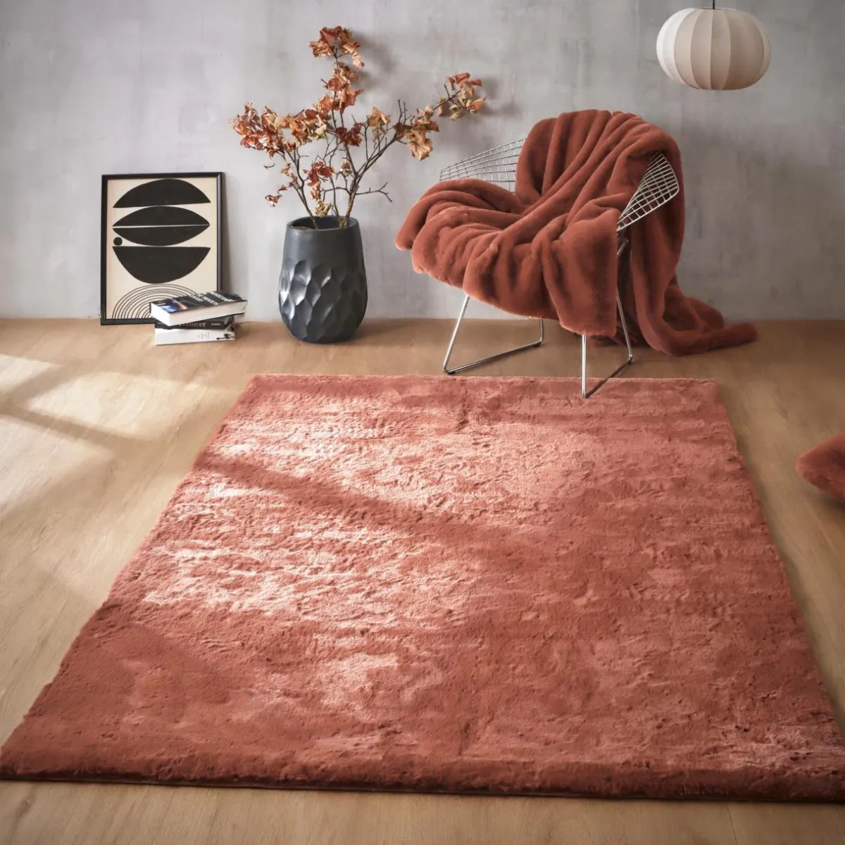 EMINZA Tapis rectangulaire fausse fourrure (140 x 200 cm) Finn Terracotta Discount