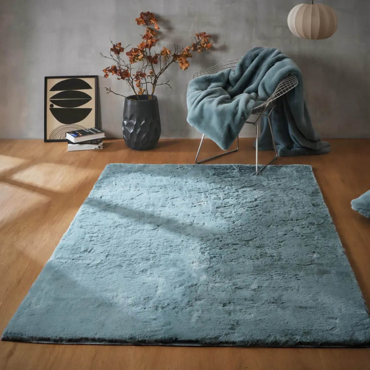 EMINZA Tapis rectangulaire fausse fourrure (140 x 200 cm) Finn Bleu Discount