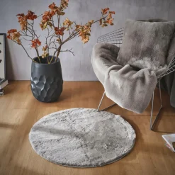 EMINZA Tapis rond fausse fourrure (80 cm) Finn Taupe Discount