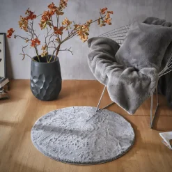 EMINZA Tapis rond fausse fourrure (80 cm) Finn Gris Anthracite New
