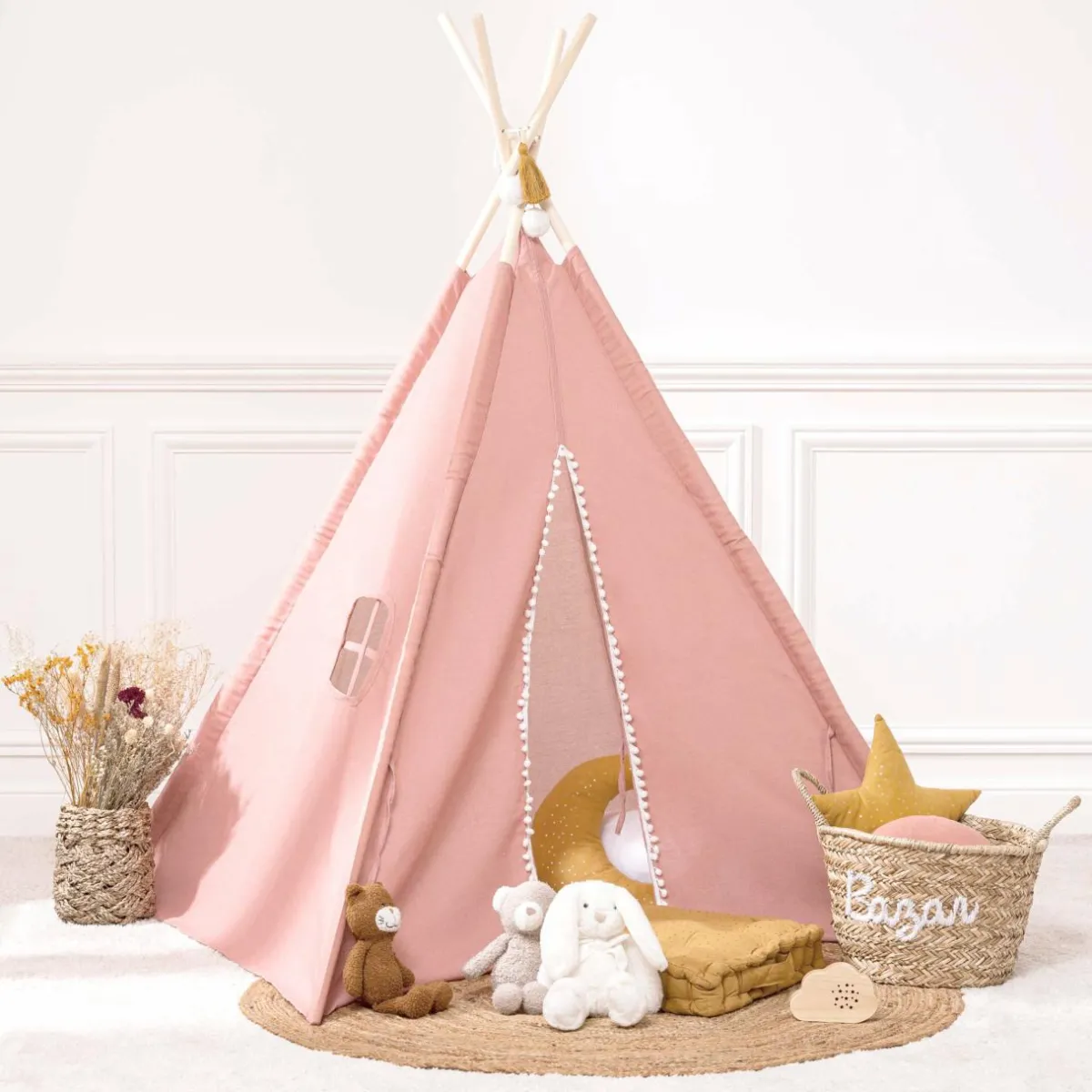 Atmosphera createur d'interieur for kids Tipi enfant bois et tissu (H160 cm) Wapi Rose Discount