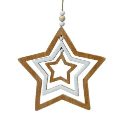 KAEMINGK Étoile de Noël à suspendre (H13 cm) et perles Nature Bois Outlet