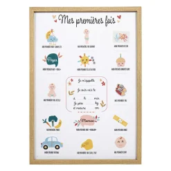 OSTARIA Toile murale enfant et stylo (30 x 40 cm) Mes premières fois Beige