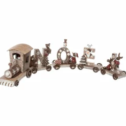Feeric Lights & Christmas Train décoratif en bois (44 cm) Noël 4 wagons Naturel Clearance