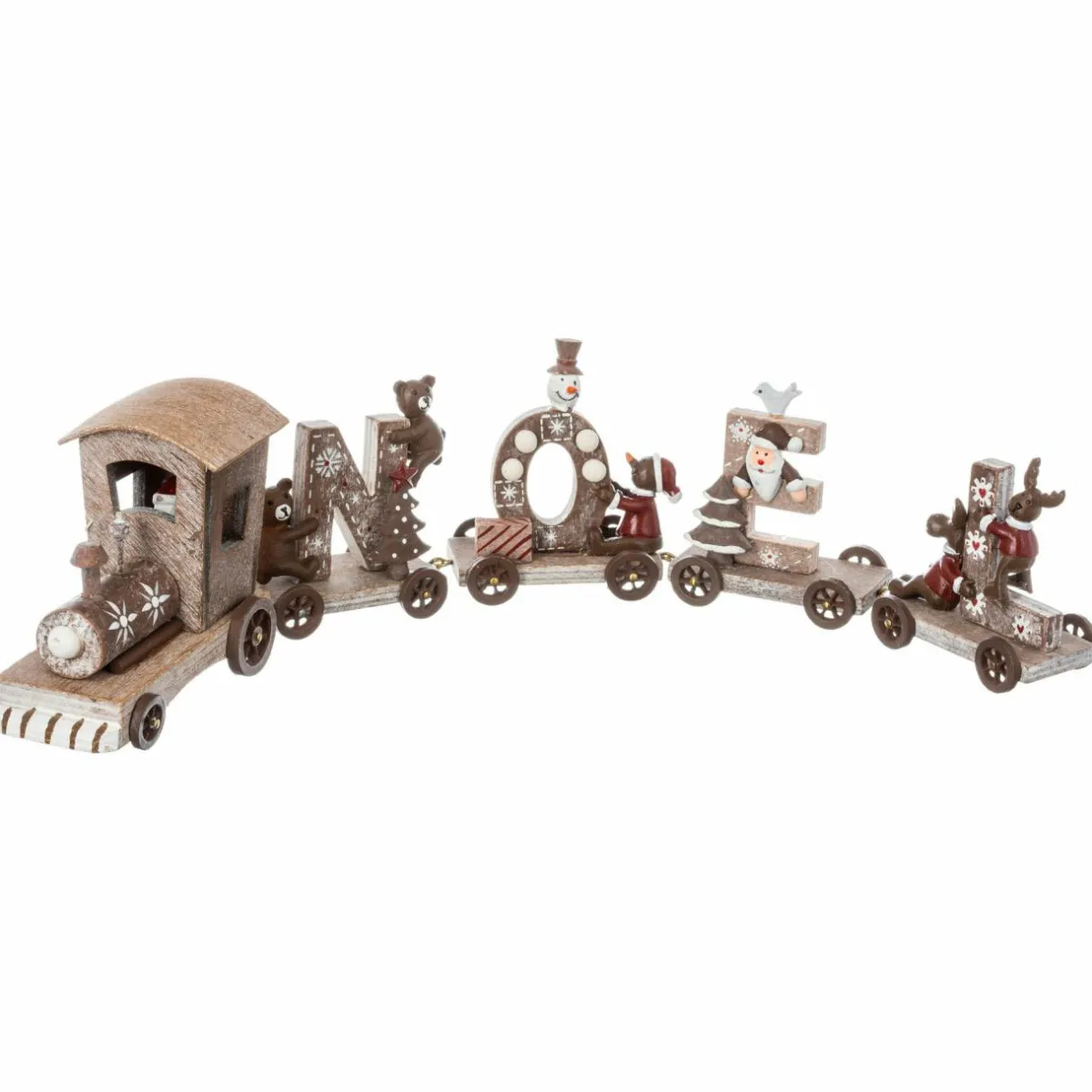 Feeric Lights & Christmas Train décoratif en bois (44 cm) Noël 4 wagons Naturel Clearance