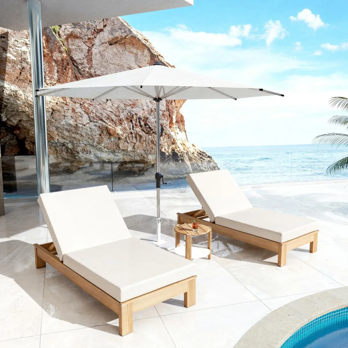 MOBELLIA Transat double en bois d'acacia Bornéo Sable Discount