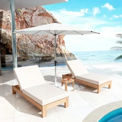 MOBELLIA Transat en bois d'acacia Bornéo Sable Clearance