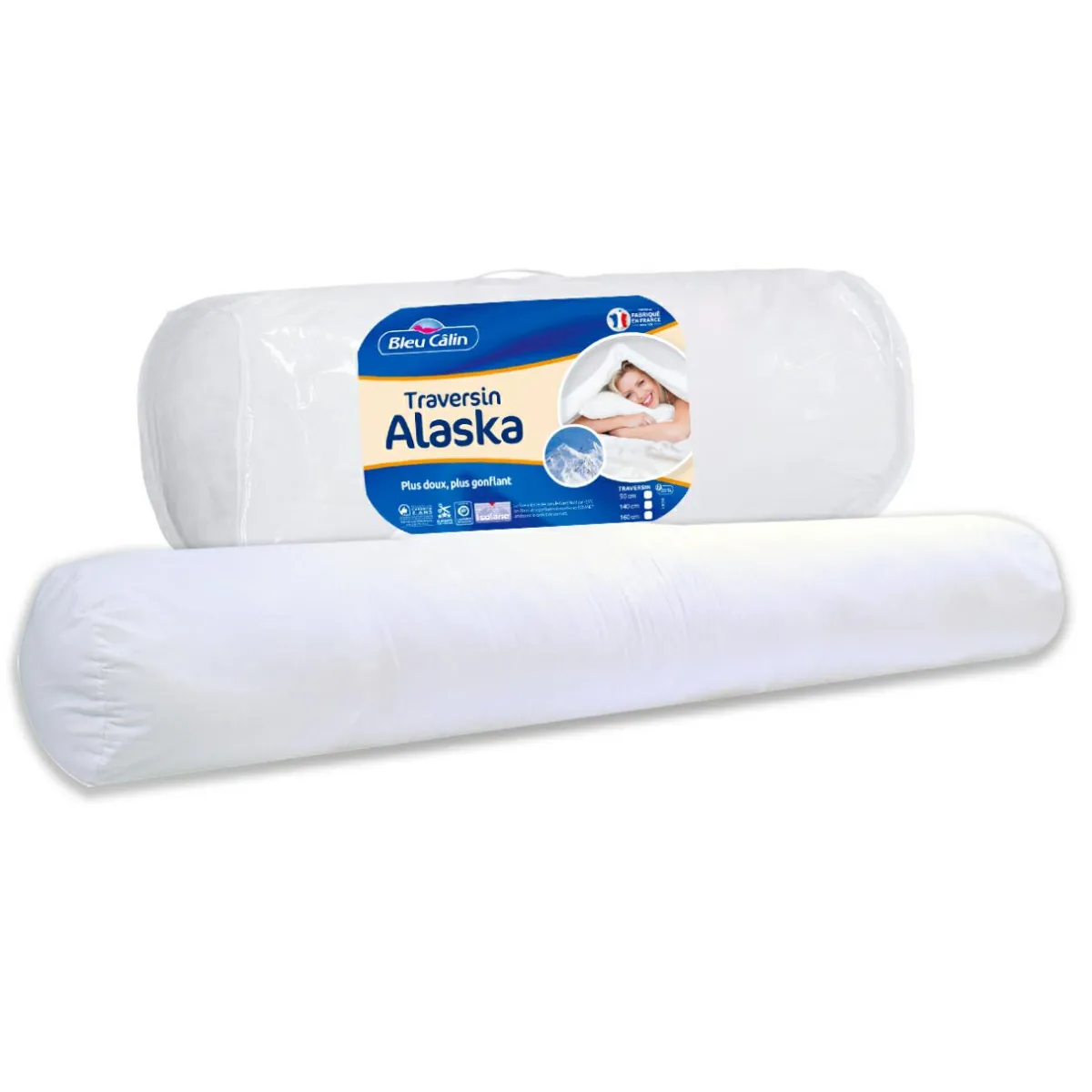 BLEU CALIN Traversin ferme (160 x 23 cm) Alaska Blanc Outlet