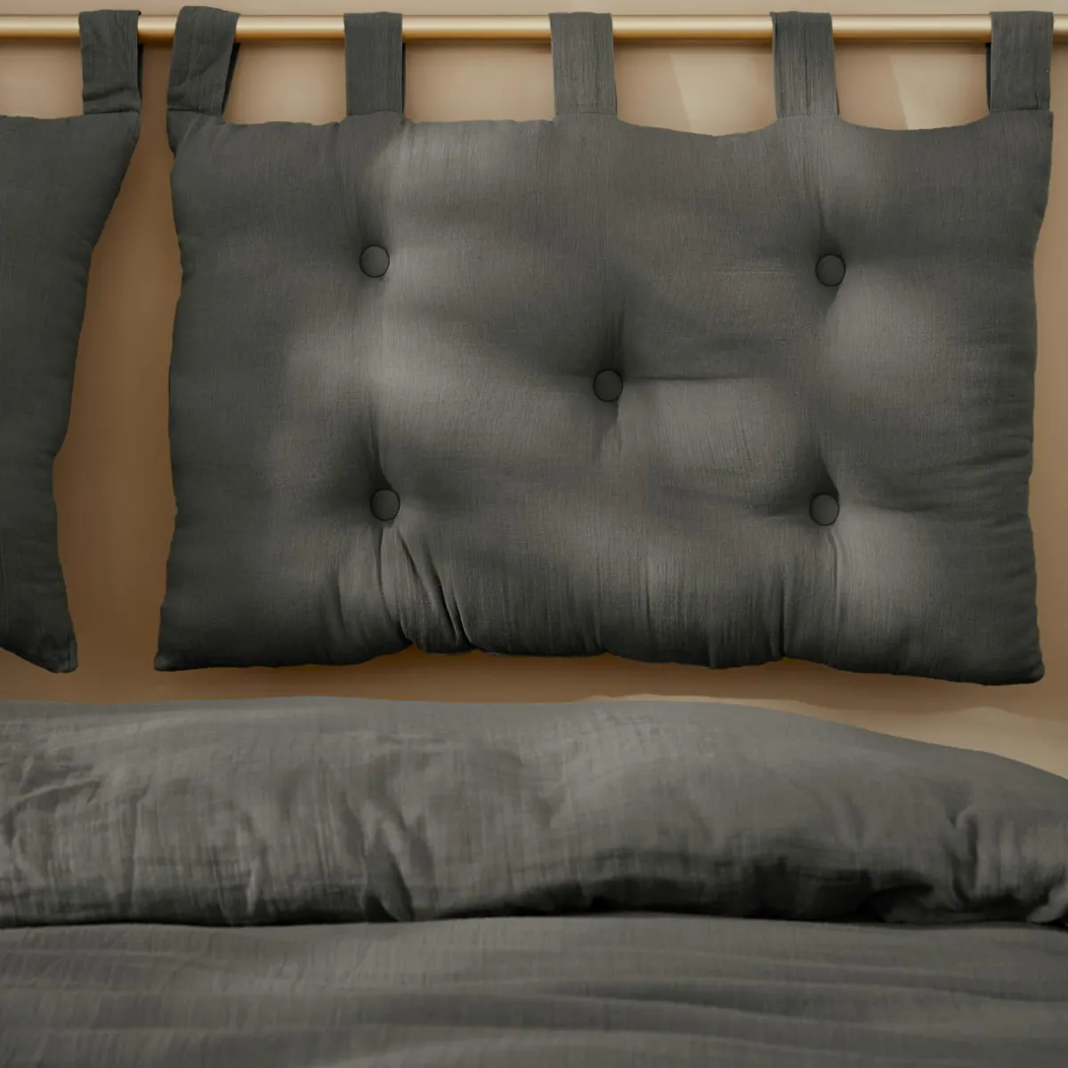 EMINZA Tête de lit coussin gaze de coton (80 x 50 cm) Gaïa Gris granit Gris foncé Best