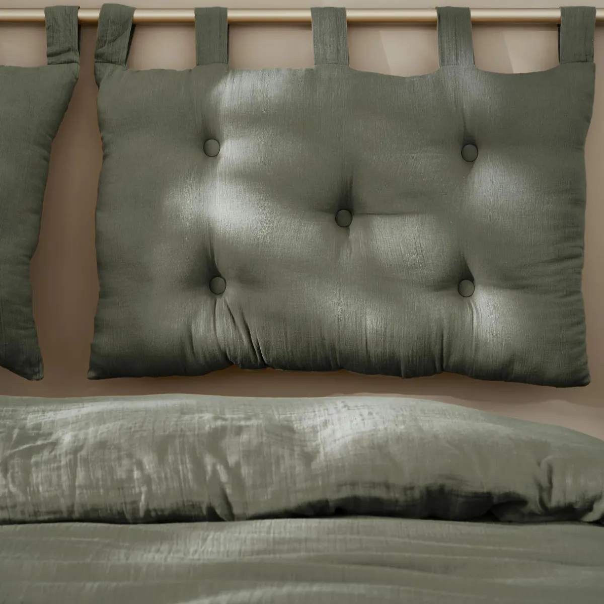 EMINZA Tête de lit coussin gaze de coton (80 x 50 cm) Gaïa Vert romarin Outlet